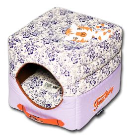 Touchdog Floral-Galore Convertible and Reversible Squared 2-in-1 Collapsible Dog House Bed