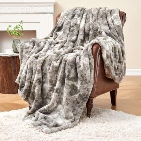 Krifey Faux Fur Throw Blanket, Super Soft Cozy Blanket, Luxury Fluffy Blanket Warm Plush Bed Throw Marbled Gray