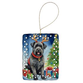 Bouvier des Flandres Christmas Reindeer Porcelain Ornament Christmas Tree Hanging Decorations for Home Christmas Holiday, Rectangle, Gift, Multicolor