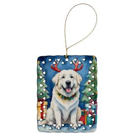 Great Pyrenees Christmas Reindeer Porcelain Ornament Christmas Tree Hanging Decorations for Home Christmas Holiday, Rectangle, Gift, Multicolor