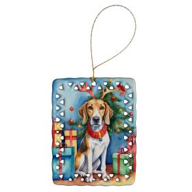 American Foxhound Christmas Reindeer Porcelain Ornament Christmas Tree Hanging Decorations for Home Christmas Holiday, Rectangle, Gift, Multicolor