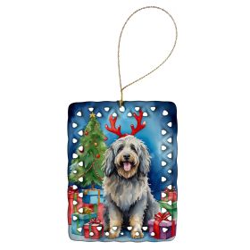 Bergamasco Christmas Reindeer Porcelain Ornament Christmas Tree Hanging Decorations for Home Christmas Holiday, Rectangle, Gift, Multicolor