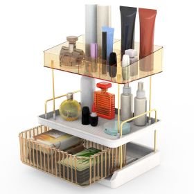 3 Tier Makeup Organizer for Vanity Large Capacity Skincare Shelf Bathroom Countertop Organizer with Drawer for Lipsticks Lotion Toner Perfumer Masks