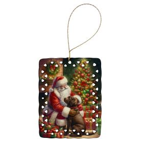 Labrador Retriever and Santa Claus Porcelain Ornament Christmas Tree Hanging Decorations for Home Christmas Holiday, Rectangle, Gift, Multicolor