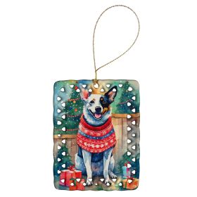 Australian Cattle Dog Christmas Porcelain Ornament Christmas Tree Hanging Decorations for Home Christmas Holiday, Rectangle, Gift, Multicolor