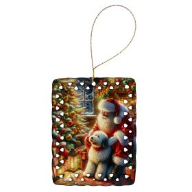 Old English Sheepdog and Santa Claus Porcelain Ornament Christmas Tree Hanging Decorations for Home Christmas Holiday, Rectangle, Gift, Multicolor