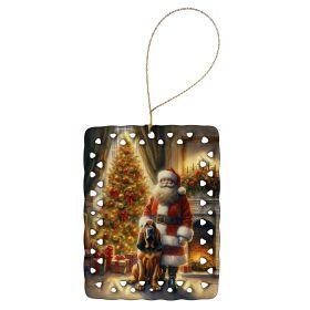 Bloodhound and Santa Claus Porcelain Ornament Christmas Tree Hanging Decorations for Home Christmas Holiday, Rectangle, Gift, Multicolor