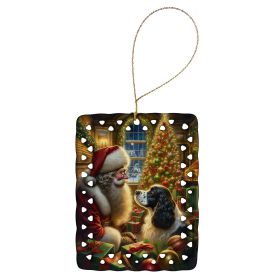 English Springer Spaniel and Santa Claus Porcelain Ornament Christmas Tree Hanging Decorations for Home Christmas Holiday, Rectangle, Gift, Multicolor