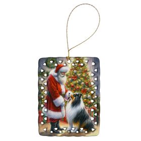 Collie and Santa Claus Porcelain Ornament Christmas Tree Hanging Decorations for Home Christmas Holiday, Rectangle, Gift, Multicolor