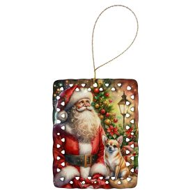 Chihuahua and Santa Claus Porcelain Ornament Christmas Tree Hanging Decorations for Home Christmas Holiday, Rectangle, Gift, Multicolor