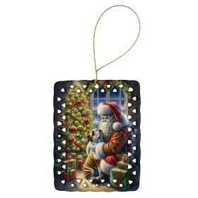 English Bulldog and Santa Claus Porcelain Ornament Christmas Tree Hanging Decorations for Home Christmas Holiday, Rectangle, Gift, Multicolor