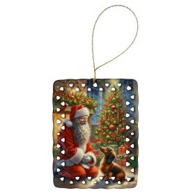 Dachshund and Santa Claus Porcelain Ornament Christmas Tree Hanging Decorations for Home Christmas Holiday, Rectangle, Gift, Multicolor