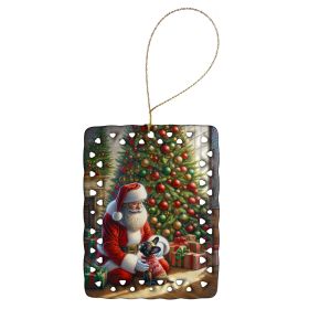 French Bulldog and Santa Claus Porcelain Ornament Christmas Tree Hanging Decorations for Home Christmas Holiday, Rectangle, Gift, Multicolor