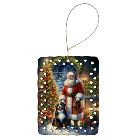 Bernese Mountain Dog and Santa Claus Porcelain Ornament Christmas Tree Hanging Decorations for Home Christmas Holiday, Rectangle, Gift, Multicolor