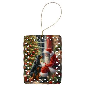 Gordon Setter and Santa Claus Porcelain Ornament Christmas Tree Hanging Decorations for Home Christmas Holiday, Rectangle, Gift, Multicolor