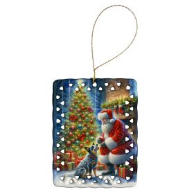 Australian Cattle Dog and Santa Claus Porcelain Ornament Christmas Tree Hanging Decorations for Home Christmas Holiday, Rectangle, Gift, Multicolor