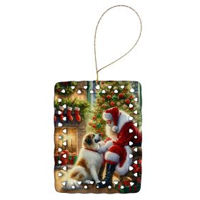 Great Pyrenees and Santa Claus Porcelain Ornament Christmas Tree Hanging Decorations for Home Christmas Holiday, Rectangle, Gift, Multicolor