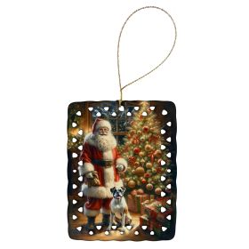 Boxer and Santa Claus Porcelain Ornament Christmas Tree Hanging Decorations for Home Christmas Holiday, Rectangle, Gift, Multicolor