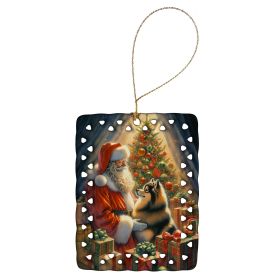 Finnish Spitz and Santa Claus Porcelain Ornament Christmas Tree Hanging Decorations for Home Christmas Holiday, Rectangle, Gift, Multicolor