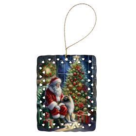 Keeshond and Santa Claus Porcelain Ornament Christmas Tree Hanging Decorations for Home Christmas Holiday, Rectangle, Gift, Multicolor