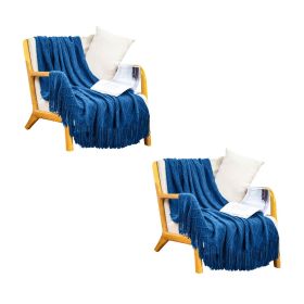 SOGA 2X Royal Blue Diamond Pattern Knitted Throw Blanket Warm Cozy Woven Cover Couch Bed Sofa Home Decor with Tassels