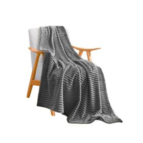 SOGA Grey Throw Blanket Warm Cozy Striped Pattern Thin Flannel Coverlet Fleece Bed Sofa Comforter