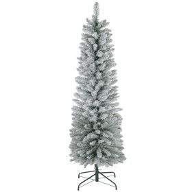 HOMCOM 6ft Artificial Pencil Christmas Tree with 329 Snow Flocked Tips, Metal Base, Realistic Xmas Tree