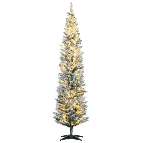 HOMCOM 7' Tall Pre-Lit Slim Noble Fir Artificial Christmas Tree with 210 Warm White LED Lights and 499 Tips, for Christmas Decoration, Green