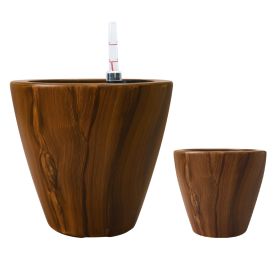 2-Pack 10 in.Dark Wood Plastic Self-watering Planter Pot