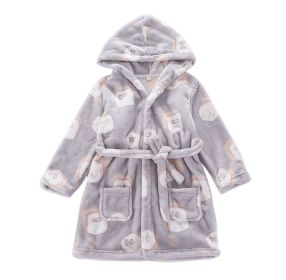 Boys Girls Cartoon Cloud Flannel Hooded Bathrobes Self Tie Sleepwear for Bath Homewear