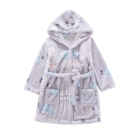 Boys Girls Cartoon Animals Flannel Hooded Bathrobes Self Tie Sleepwear for Bath Homewear