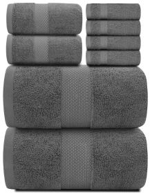 Luxury Dark Gray Bath Towel Set 8 Pcs Combed Cotton Hotel Quality Absorbent 2 Bath Towels 700GSM 2 Hand Towels 4 Washcloths Dark Grey